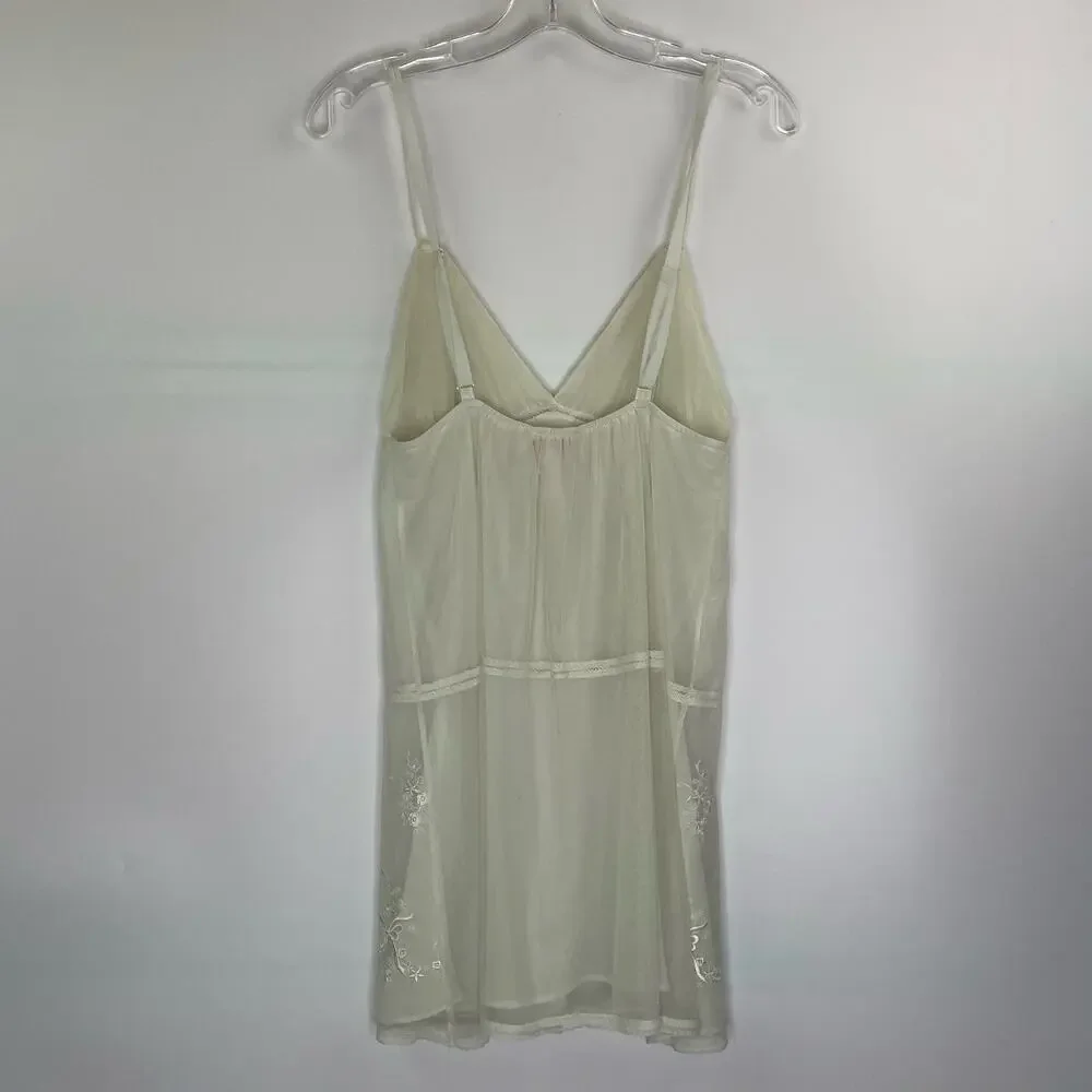 Oscar de la Rental Pink Label ivory sheer chemise night slip Small embroidered